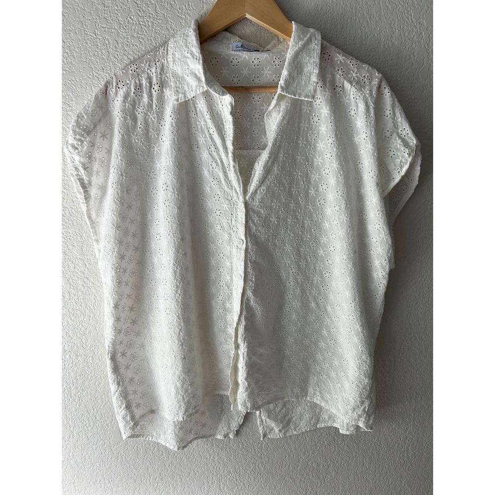 Culture Code White Eyelet Cotton Button Down Shirt XL CWT1459 Short Sleeve Top